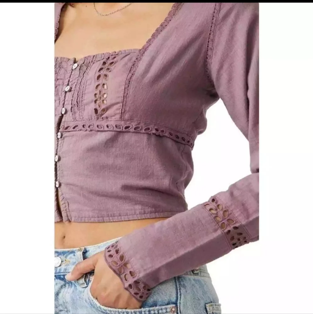 NWT Free People Joi Eyelet Crop Blouse in Roan Rouge Size Small $88